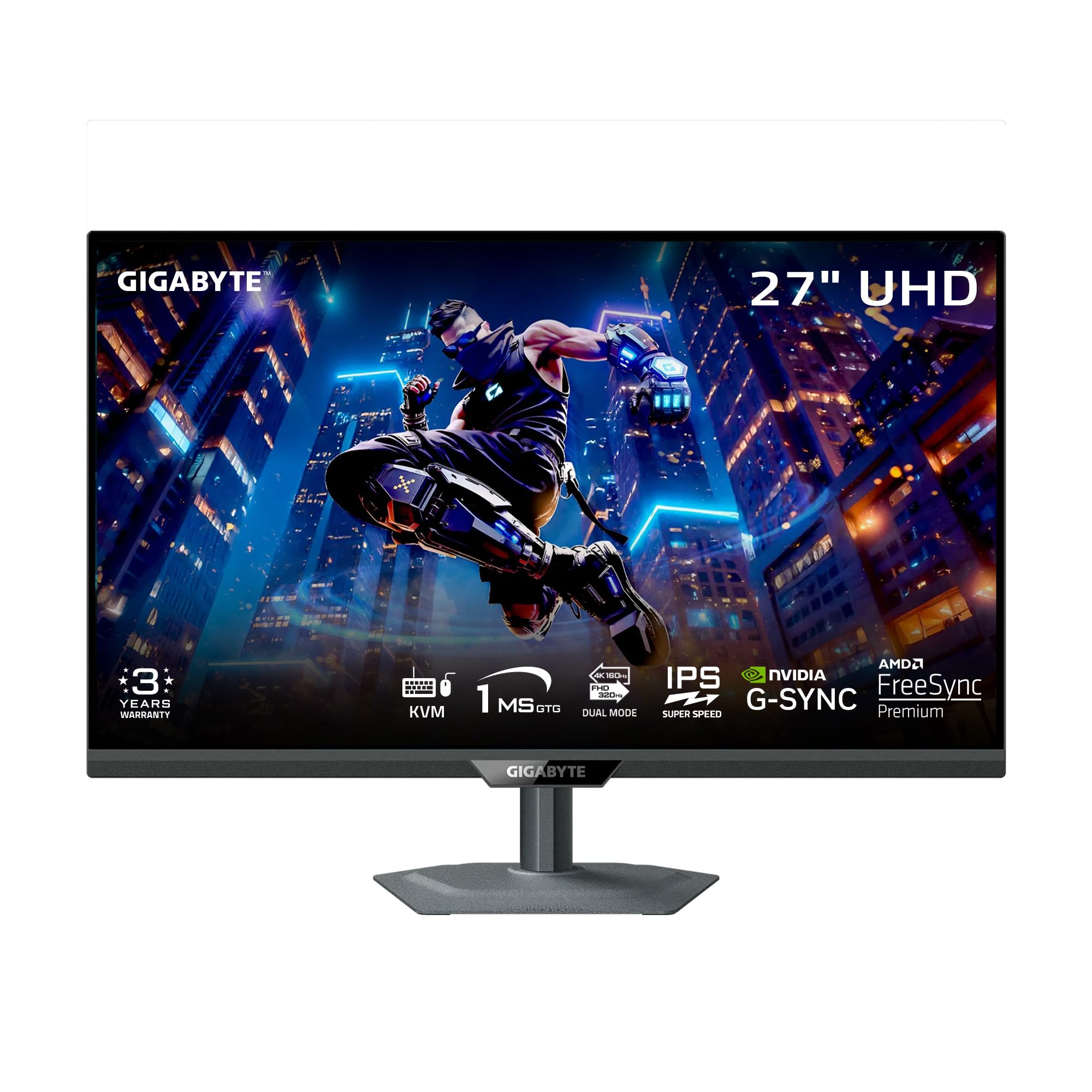 GIGABYTE - M27UP - 27" SS IPS Gaming Monitor - UHD 3840x2160-160Hz - 1ms GTG - AMD FreeSync Premium, G-SYNC Compatible - Dual Mode - Type C KVM - HDMI, DP, Type-C - Height and Tilt Adjustable -Black
