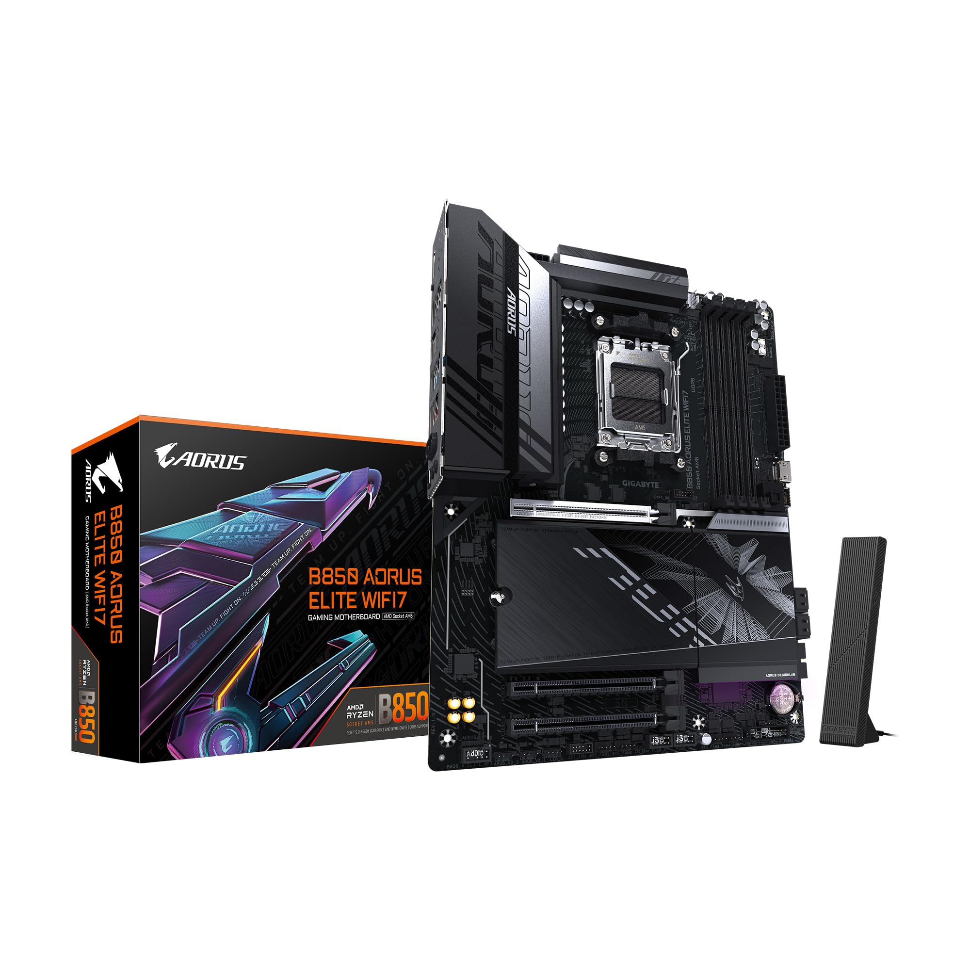 GIGABYTE B850 AORUS Elite WIFI7 AMD AM5 LGA 1718 Motherboard, ATX, DDR5, 3X M.2, PCIe 5.0, USB-C, WIFI7, 2.5GbE LAN, EZ-Latch, 5-Year Warranty