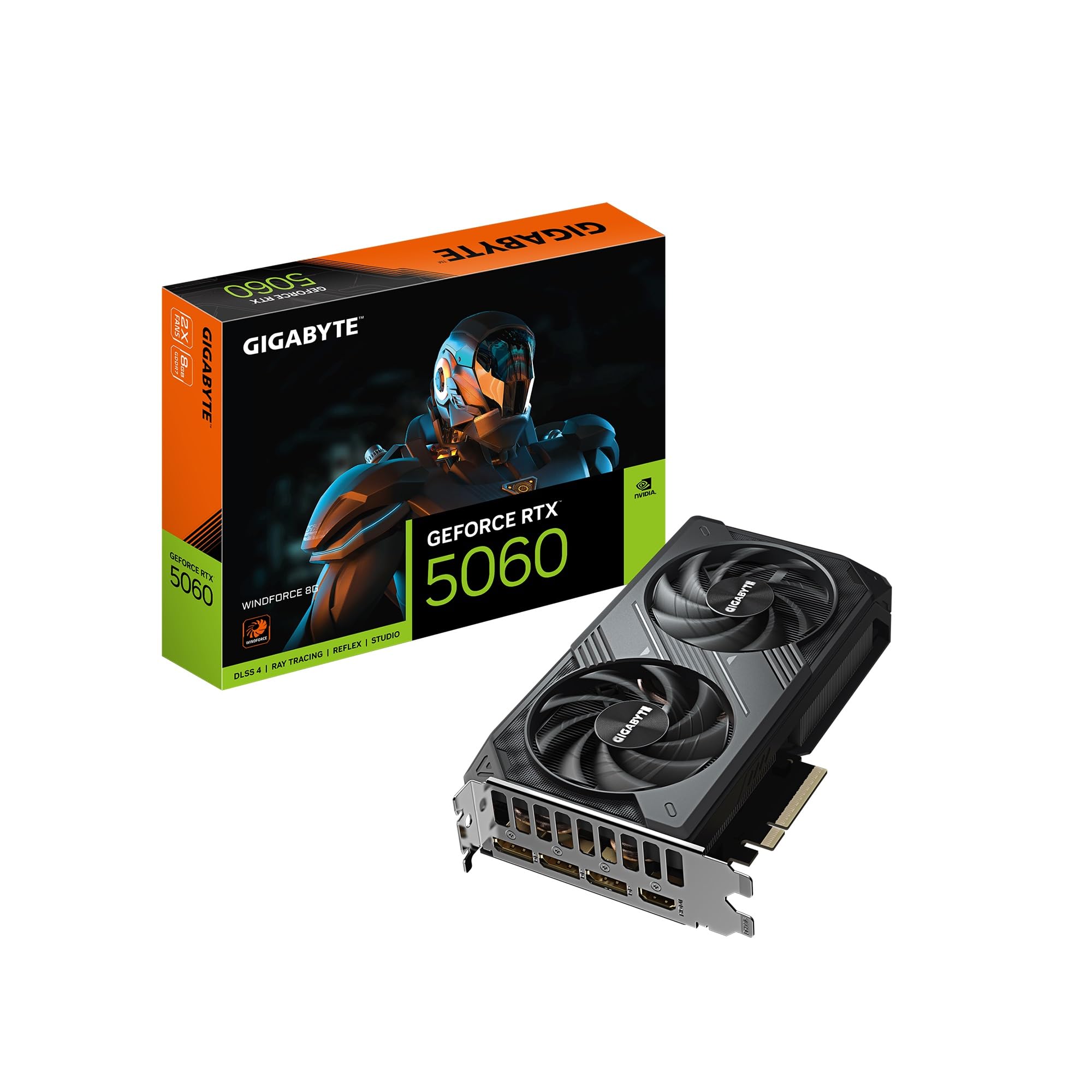 GIGABYTE GeForce RTX 5060 WINDFORCE 8G Graphics Card, 8GB 128-bit GDDR7, PCIe 5.0, WINDFORCE Cooling System, GV-N5060WF2-8GD Video Card