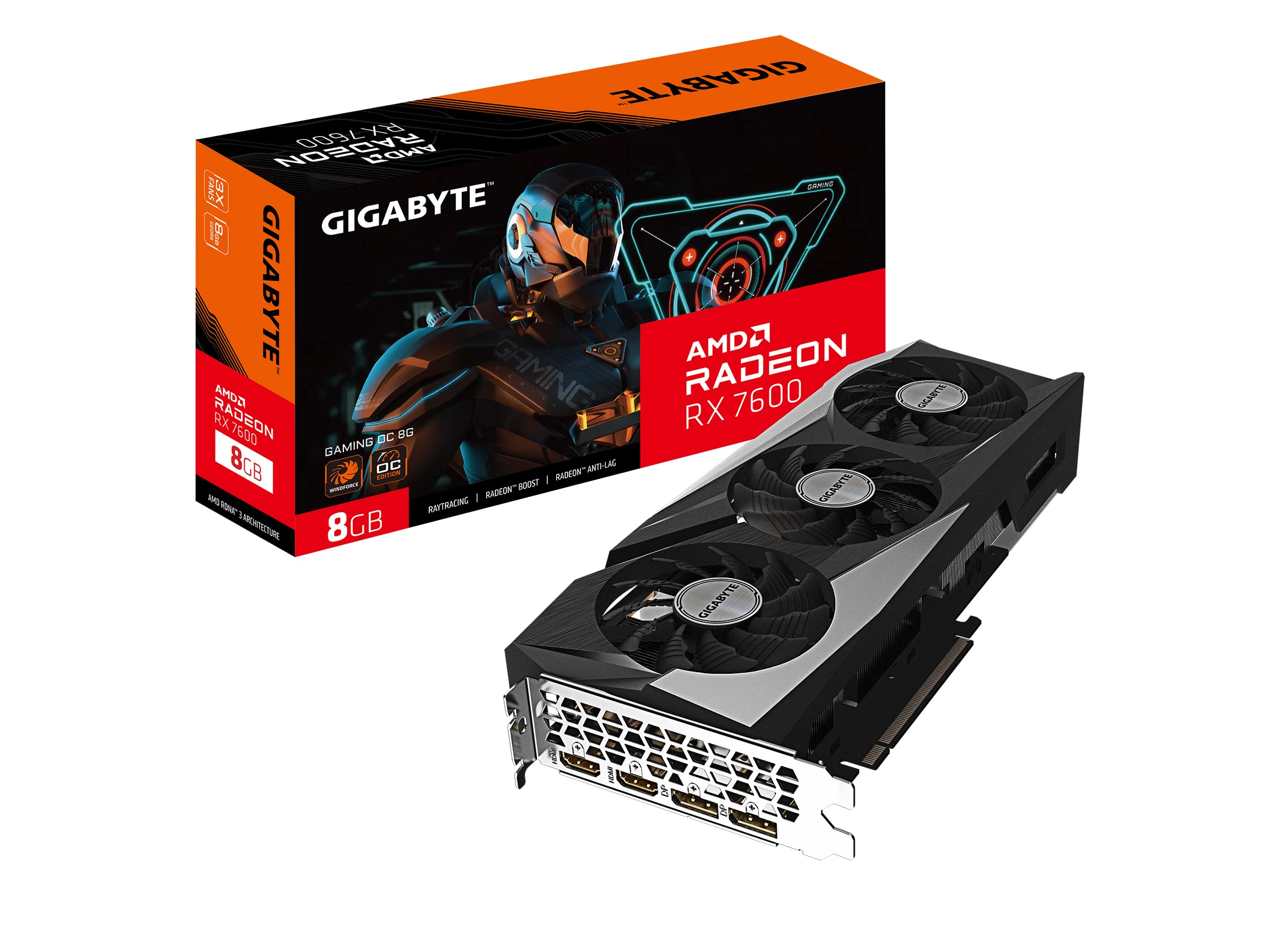 Gigabyte GV-R76GAMING OC-8GD Radeon RX 7600 Gaming OC 8G Graphics Card, 3X WINDFORCE Fans 8GB 128-bit GDDR6, Video Card