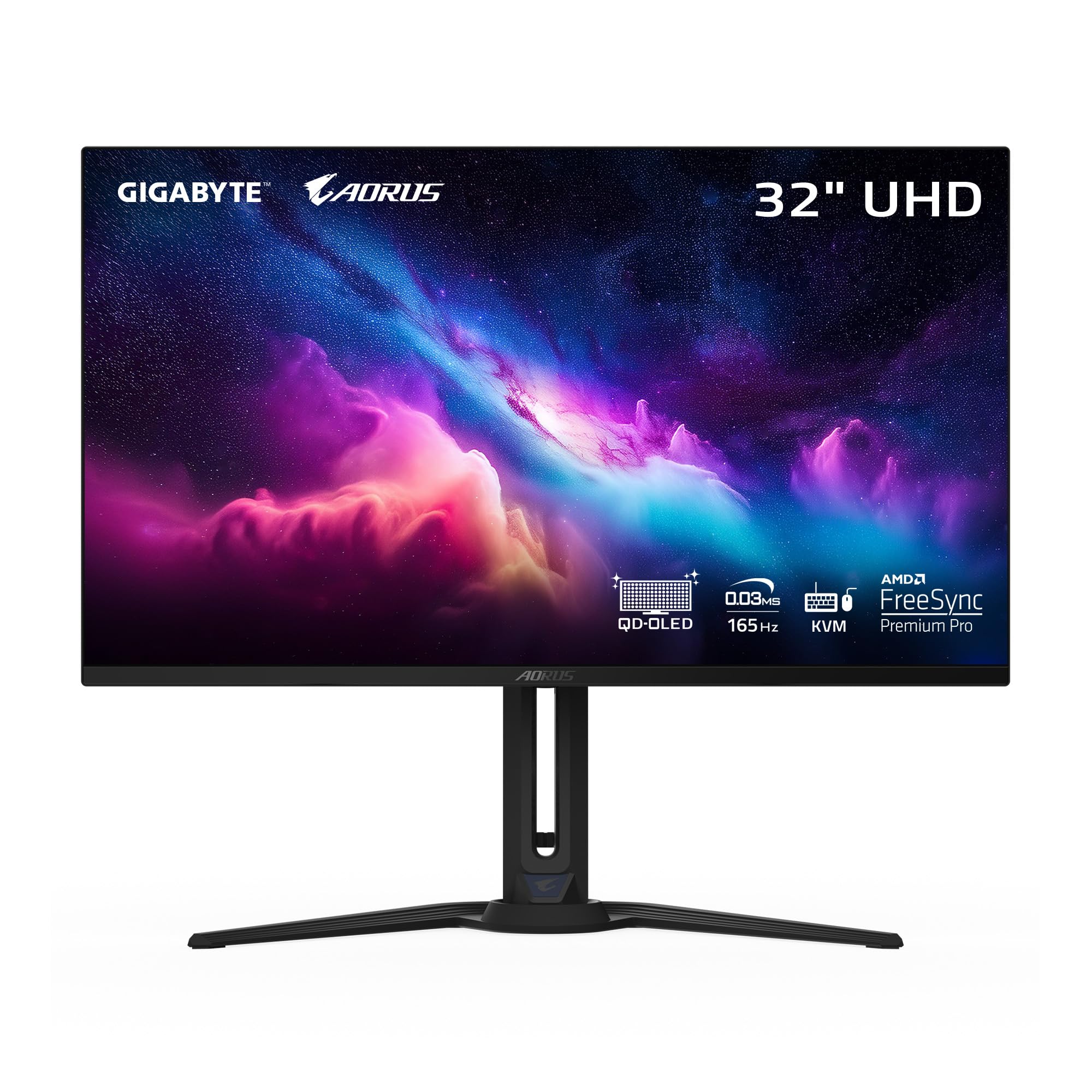 GIGABYTE - AORUS FO32U - 32" QD OLED Gaming Monitor - UHD 3840x2160-165Hz - 0.03ms GTG - AMD FreeSync Premium Pro - Type C KVM - HDMI, DP, Type C - Height Adjustable - Black