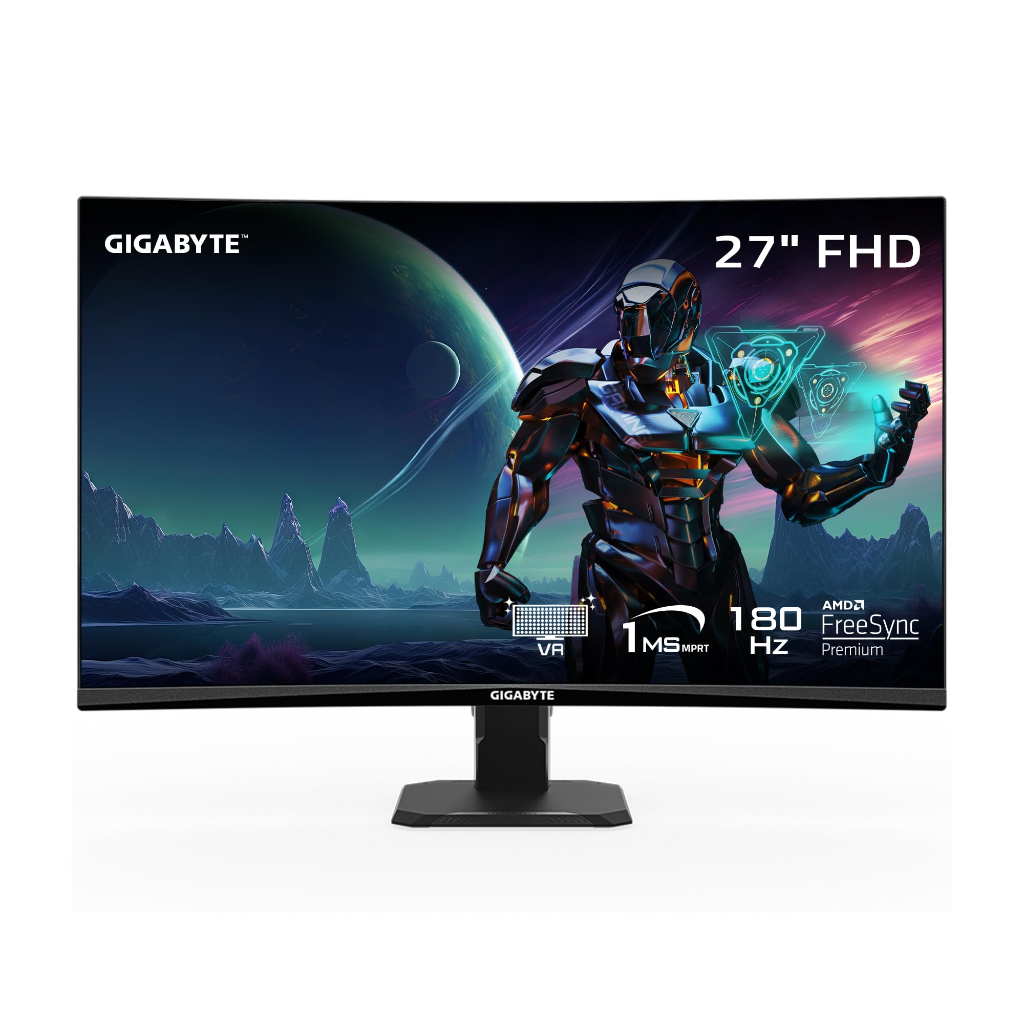 Gigabyte GS27FC 27" 180Hz 1080P Gaming Monitor, 1920 x 1080 VA 1500R Display, 1ms (MPRT) Response Time, HDR Ready, FreeSync Premium, 1x Display Port 1.4, 2X HDMI 2.0,Black
