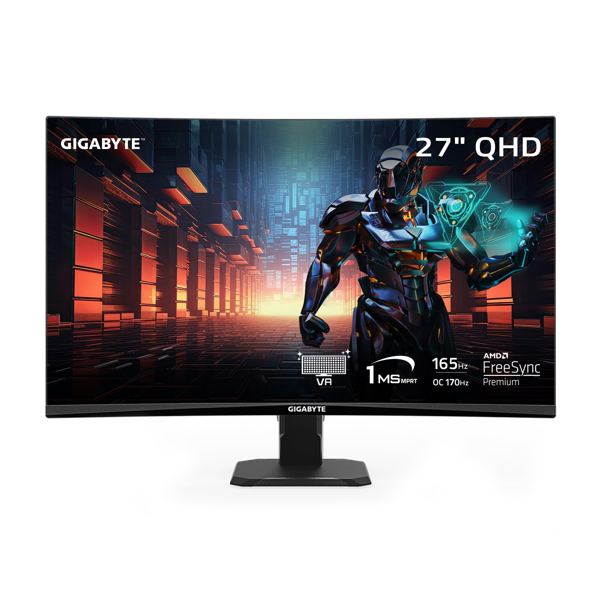 Gigabyte GS27QC 27" 165Hz 1440P Curved Gaming Monitor, 2560 x 1440 VA 1500R Display, 1ms (MPRT) Response Time, HDR Ready, FreeSync Premium, 1x Display Port 1.4, 2X HDMI 2.0,Black
