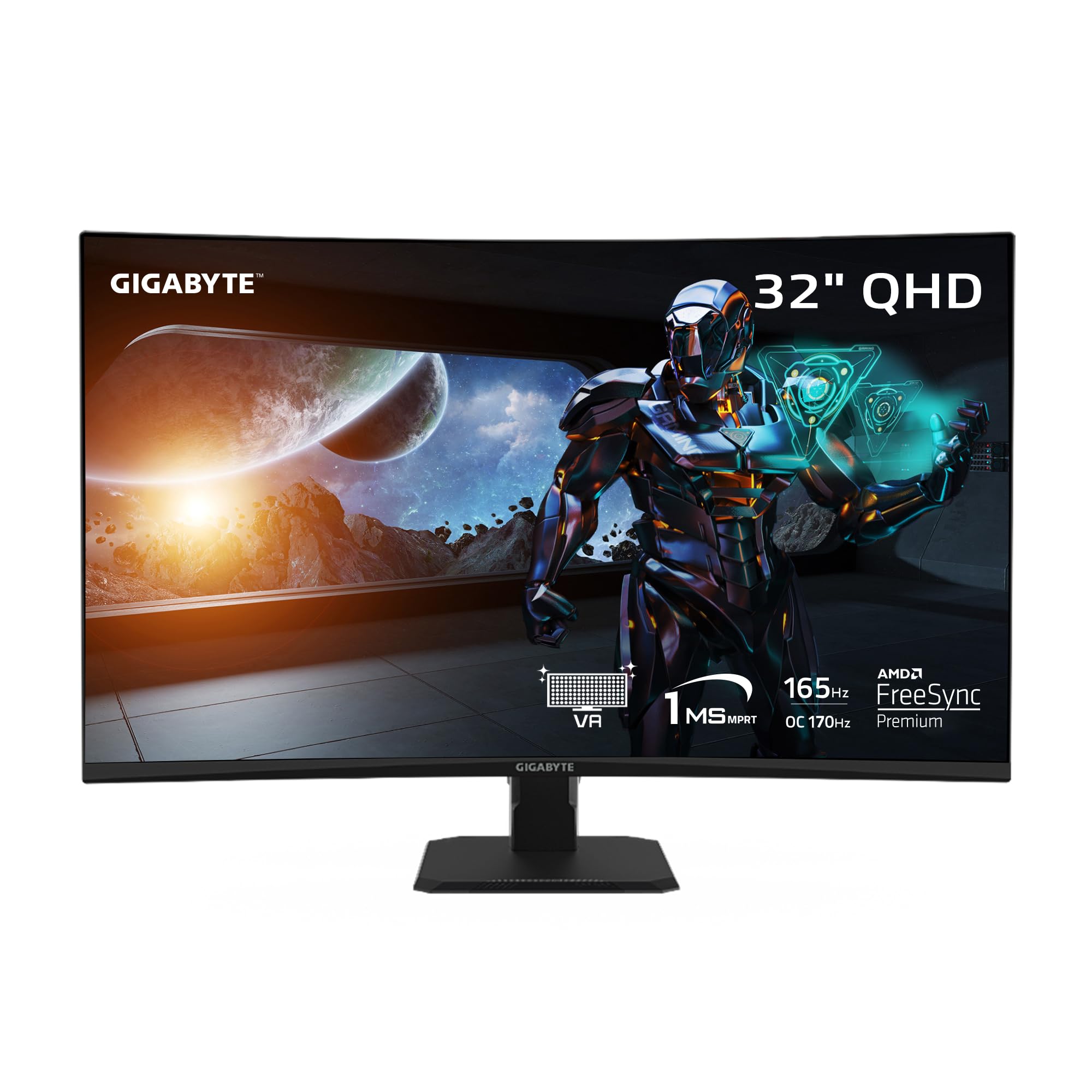 Gigabyte GS32QC 31.5" 165Hz 1440P Curved Gaming Monitor, 2560x1440 VA 1500R Display, 1ms (MPRT) Response Time, HDR Ready, 1x Display Port 1.4, 2X HDMI 2.0,Black
