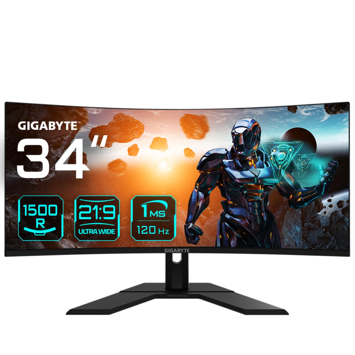 Gigabyte GS34WQC 34" 120Hz 1440P Curved Gaming Monitor, 3440x1440 VA 1500R Display, 1ms (MPRT) Response Time, HDR Ready, FreeSync Premium, 1x Display Port 1.4, 2X HDMI 2.0,Black