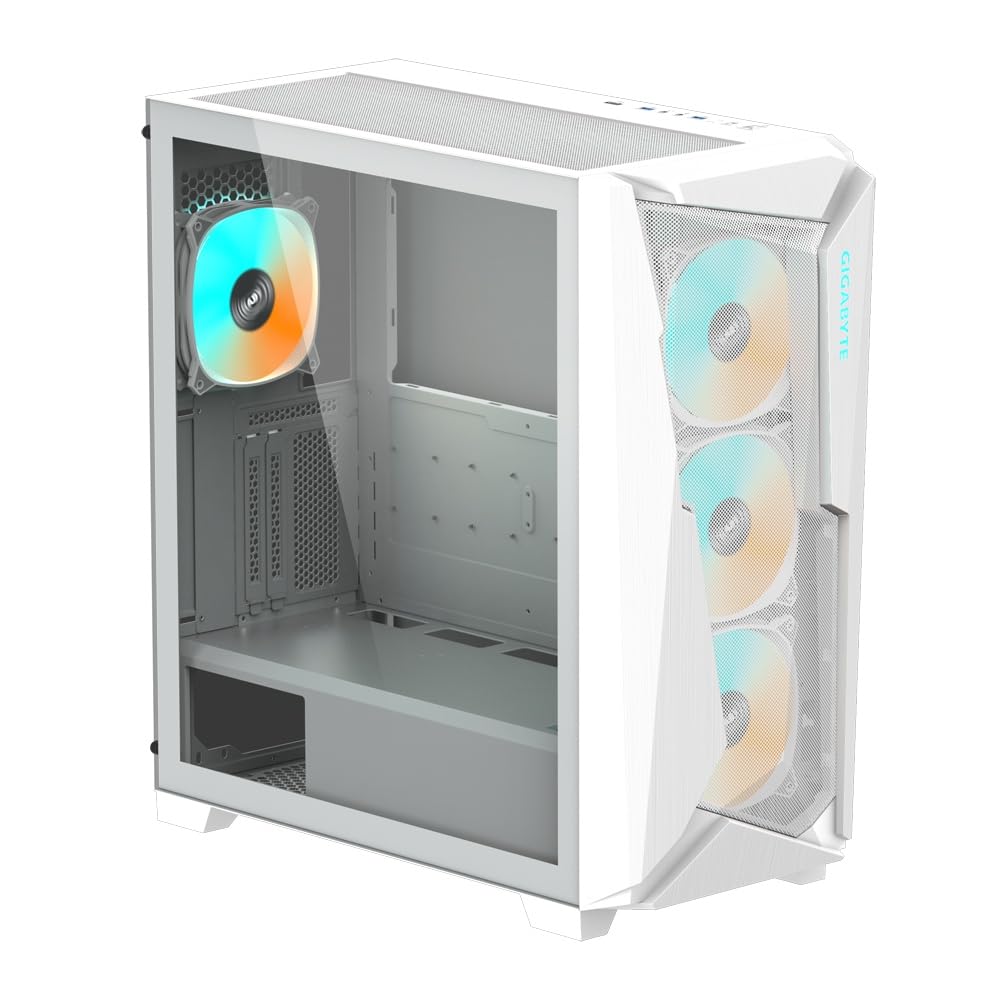 GIGABYTE C301 Glass White - White Mid Tower PC Gaming Case, Tempered Glass, USB Type-C, 4X ARBG Fans Included (GB-C301GW)