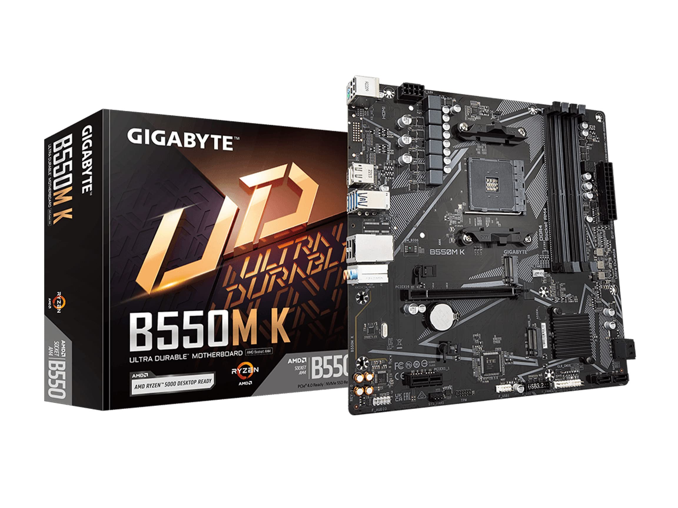 GIGABYTE B550M K Motherboard, Supports AMD AM4 Ryzen 5000 Processors, Micro-ATX, DDR4, Dual M.2, SATA 6Gb/s, Realtek GbE LAN, PCIe 4.0