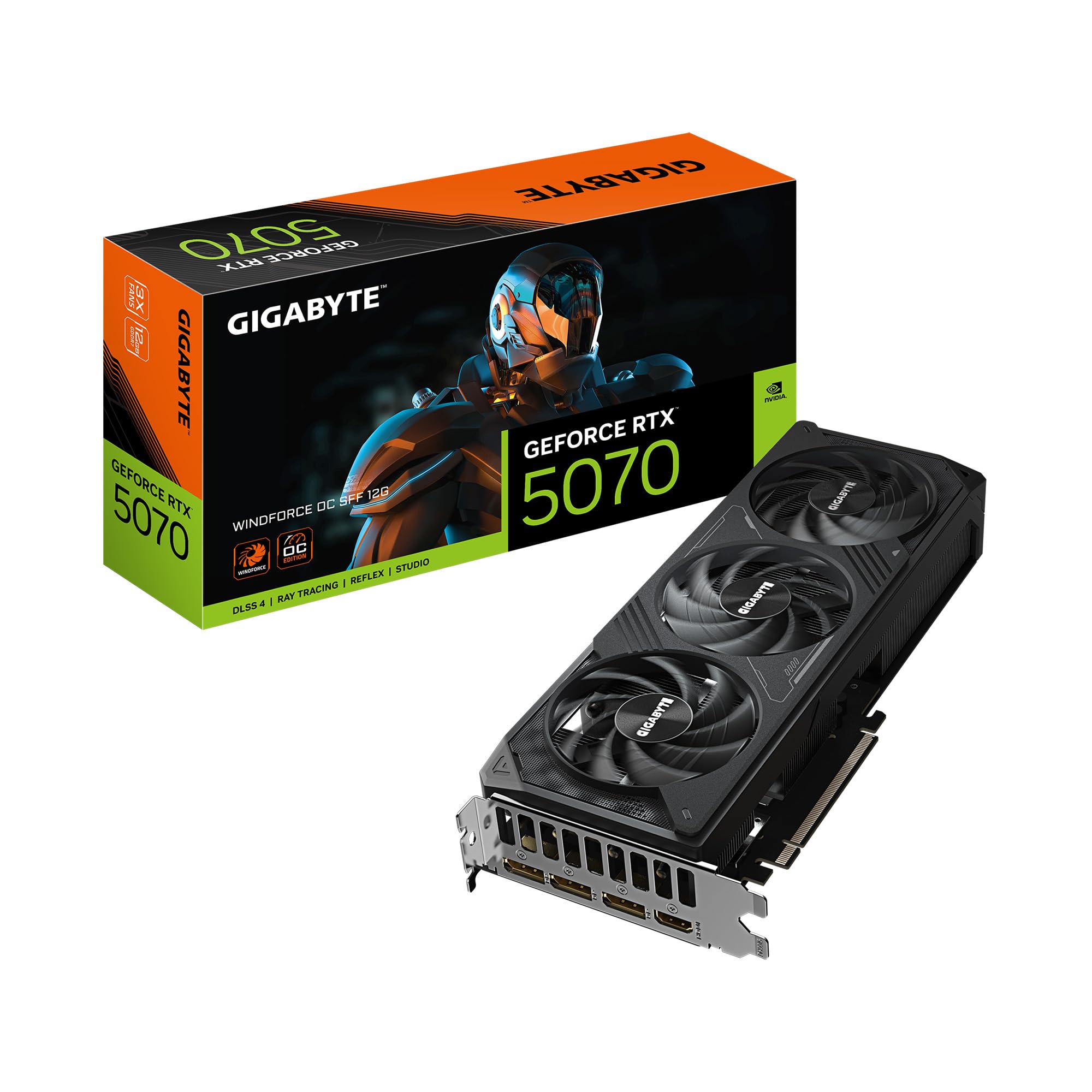 GIGABYTE GeForce RTX 5070 WINDFORCE OC SFF 12G Graphics Card, 12GB 192-bit GDDR7, PCIe 5.0, WINDFORCE Cooling System, GV-N5070WF3OC-12GD Video Card